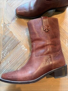 Tory Burch Chestnut Brown Leather Mid-Calf Boots